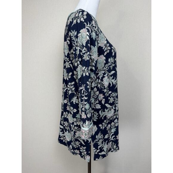 J.Jill Women's Tunic 3/4 Sleeves 3/4 Covered Buttons Floral Boho Sz M Petite - Picture 5 of 15